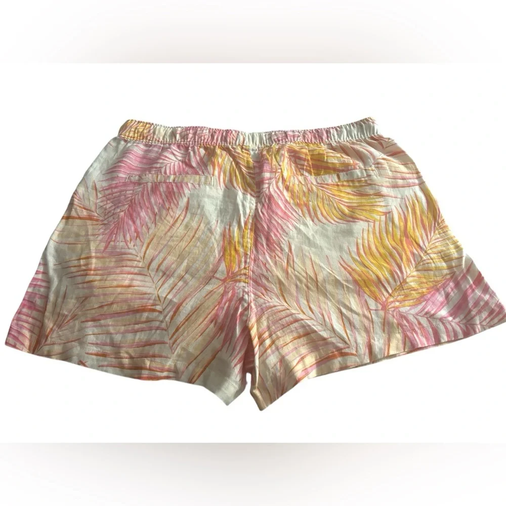 Tahari Linen Pink and Orange High Waist Shorts with Tropical Print - Picture 2 of 6